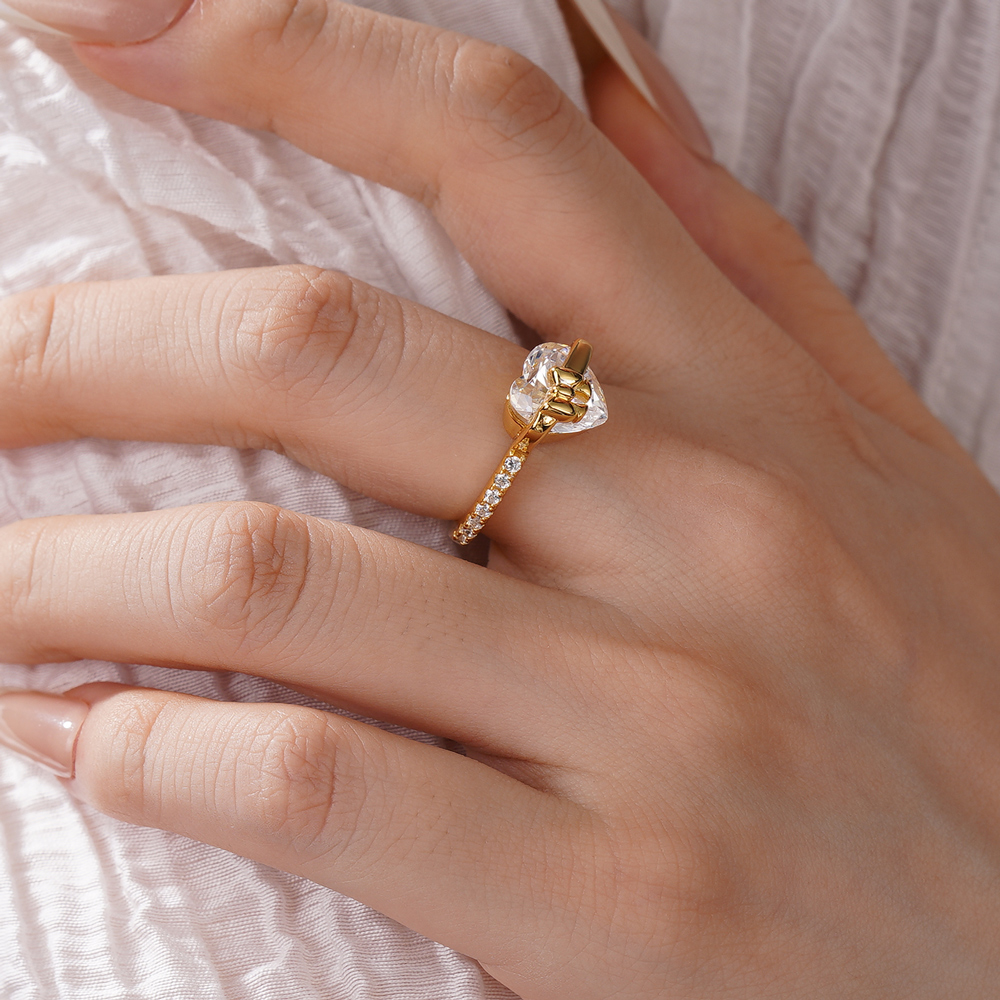 Heart Cut Diamond White Sterling Silver Heart Bow Engagement Ring