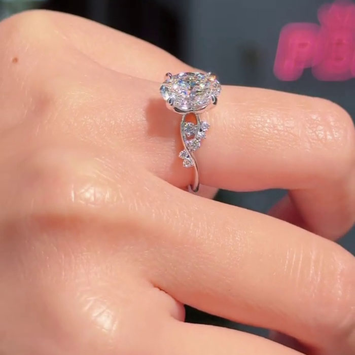 Oval Cut Diamond White 925 Sterling Silver Engagement Ring