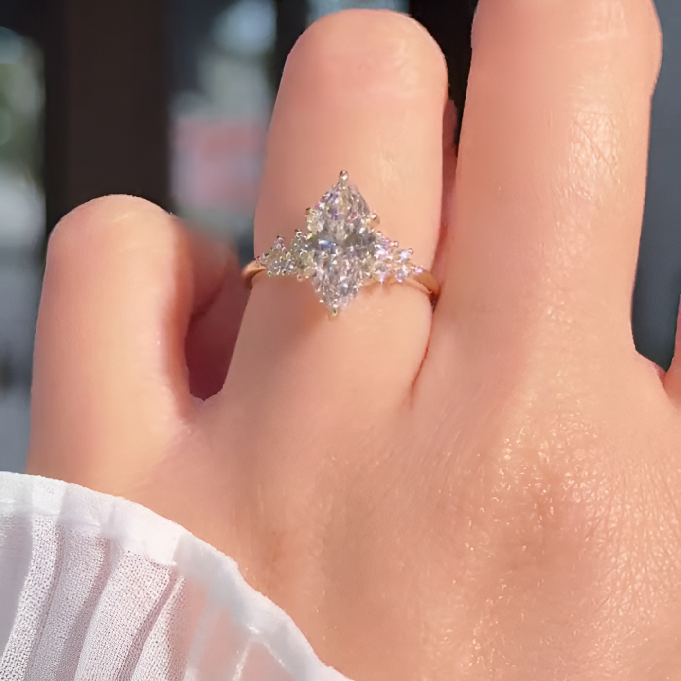 Marquise Cut Diamond White 925 Sterling Yellow Gold Engagement Ring