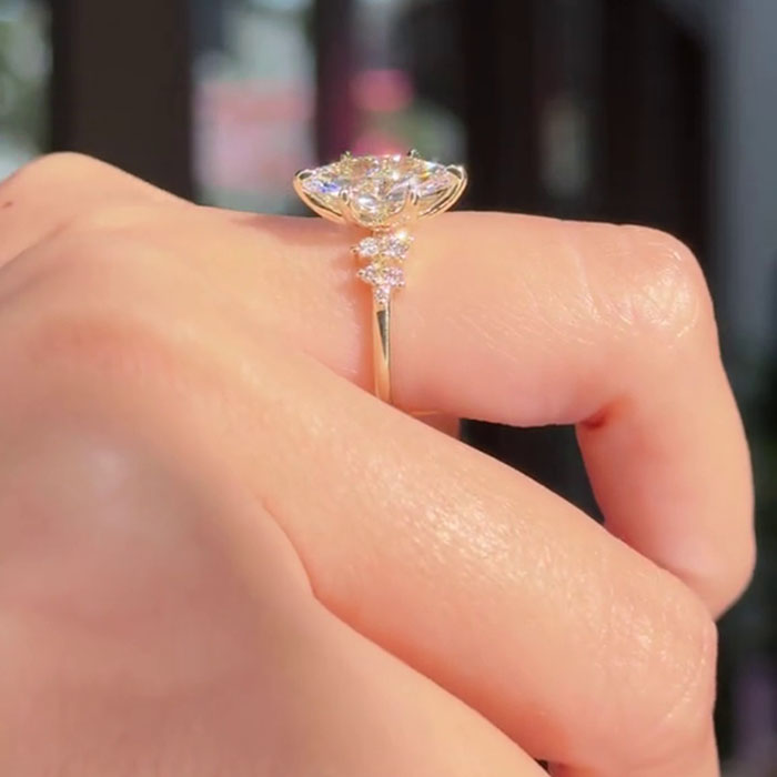 Marquise Cut Diamond White 925 Sterling Yellow Gold Engagement Ring