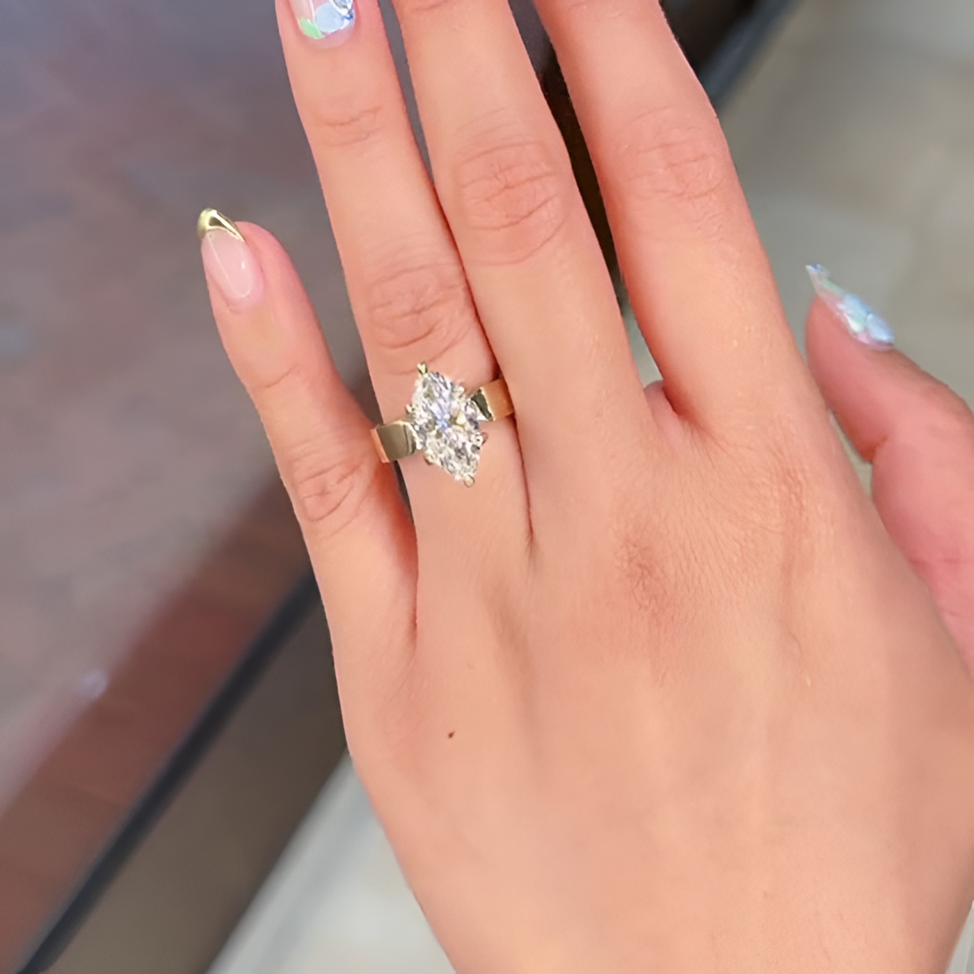 Marquise Cut Diamond White 925 Sterling Yellow Gold Engagement Ring