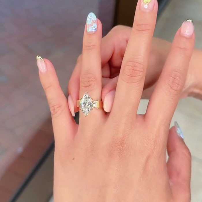 Marquise Cut Diamond White 925 Sterling Yellow Gold Engagement Ring