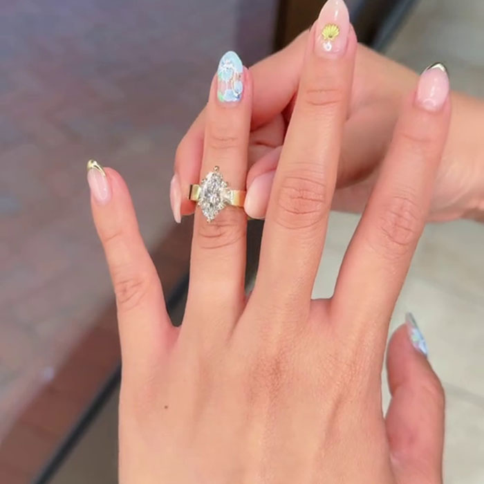 Marquise Cut Diamond White 925 Sterling Yellow Gold Engagement Ring