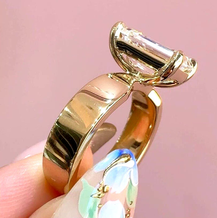 Emerald Cut Diamond White 925 Sterling Yellow Gold Engagement Ring