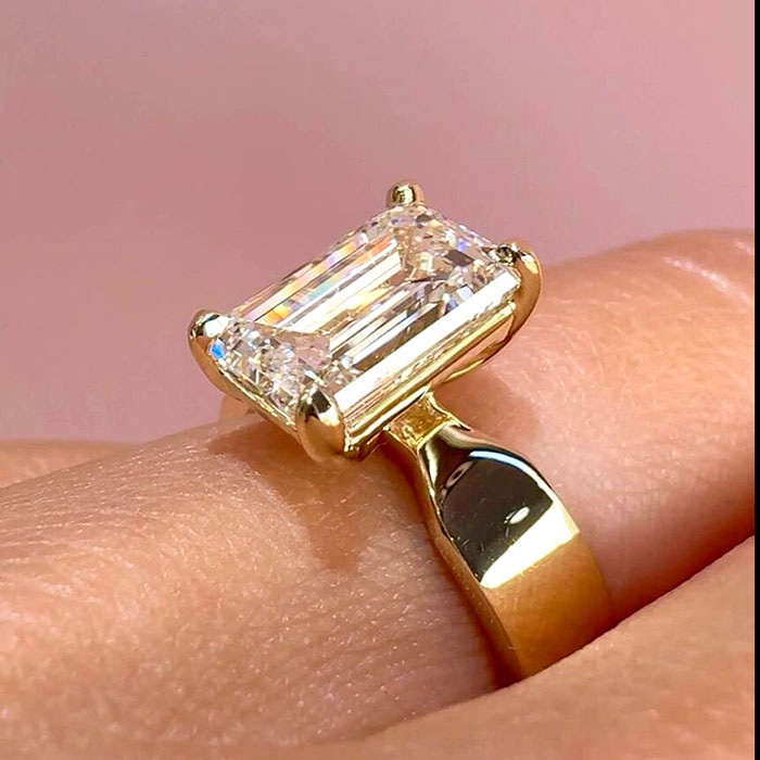 Emerald Cut Diamond White 925 Sterling Yellow Gold Engagement Ring