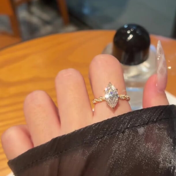 Marquise Cut Diamond White Sterling Silver Yellow Gold Intertwined Engagement Ring