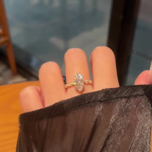 Marquise Cut Diamond White Sterling Silver Yellow Gold Intertwined Engagement Ring