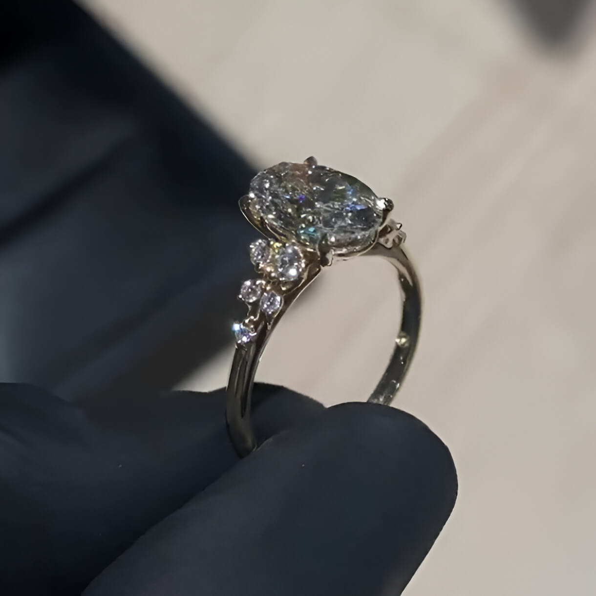 Oval Cut Diamond White Sterling Silver Classic Engagement Ring