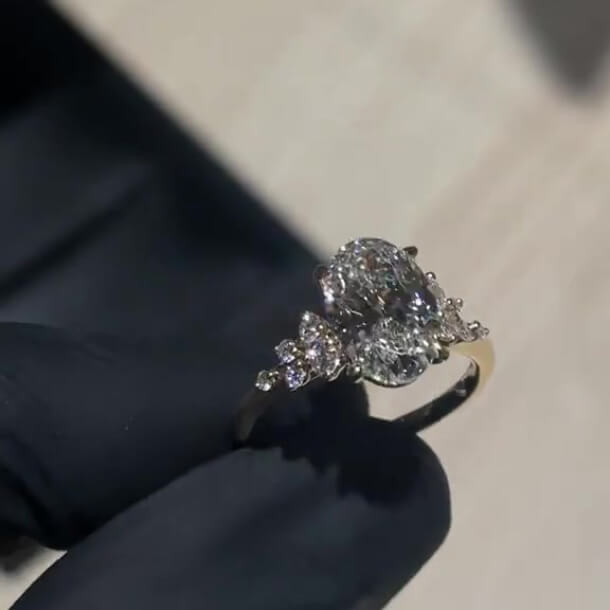 Oval Cut Diamond White Sterling Silver Classic Engagement Ring