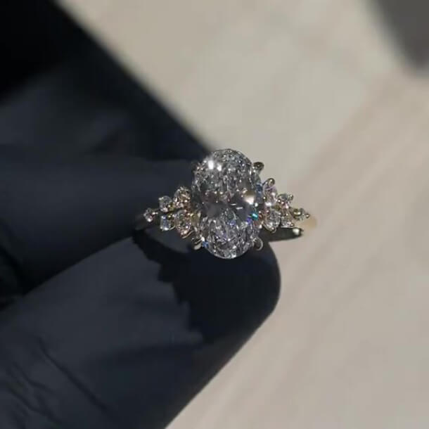 Oval Cut Diamond White Sterling Silver Classic Engagement Ring