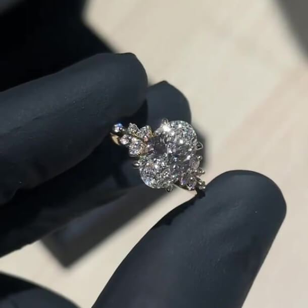 Oval Cut Diamond White Sterling Silver Classic Engagement Ring