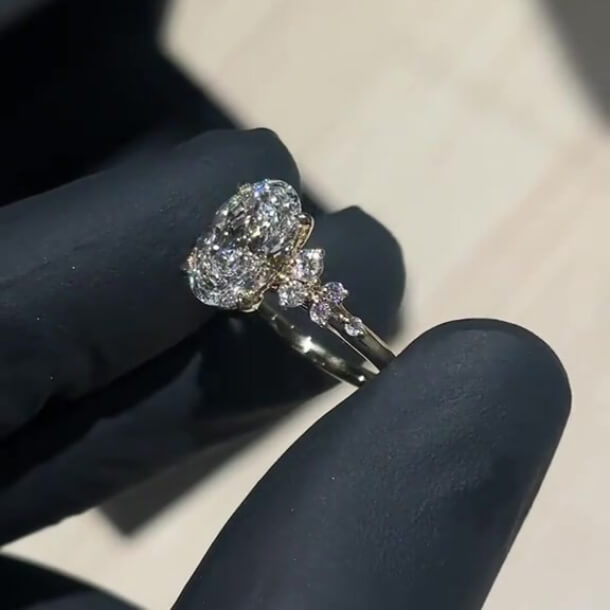 Oval Cut Diamond White Sterling Silver Classic Engagement Ring