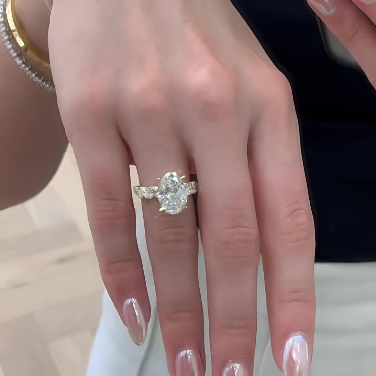 Oval Cut Diamond White Sterling Silver Yellow Gold Engagement Ring