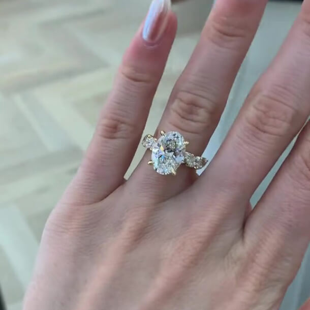 Oval Cut Diamond White Sterling Silver Yellow Gold Engagement Ring