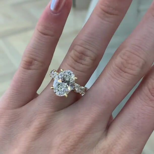 Oval Cut Diamond White Sterling Silver Yellow Gold Engagement Ring