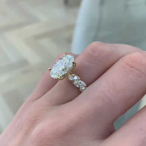 Oval Cut Diamond White Sterling Silver Yellow Gold Engagement Ring