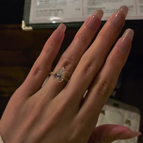 Pear Cut Diamond White Sterling Silver Yellow Gold Classic Engagement Ring