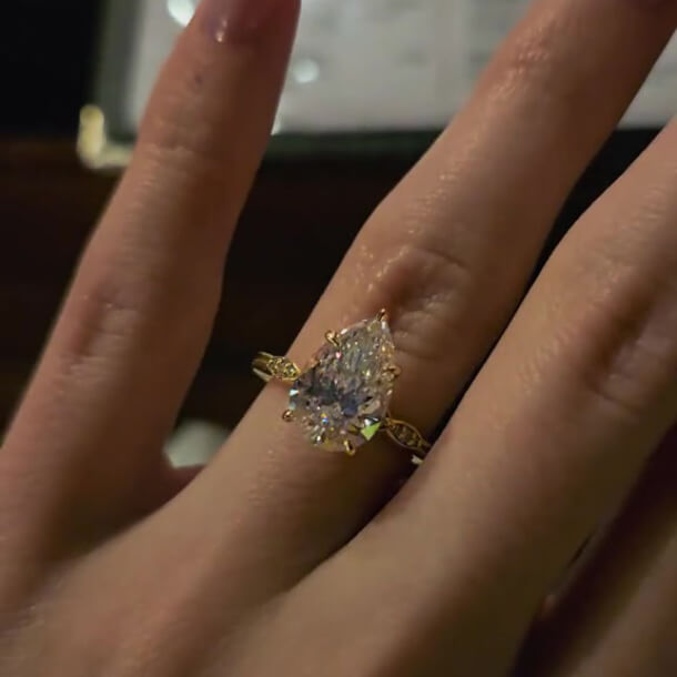 Pear Cut Diamond White Sterling Silver Yellow Gold Classic Engagement Ring