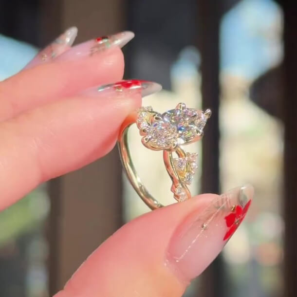 Marquise Cut Diamond White Sterling Silver Yellow Gold Intertwined Engagement Ring