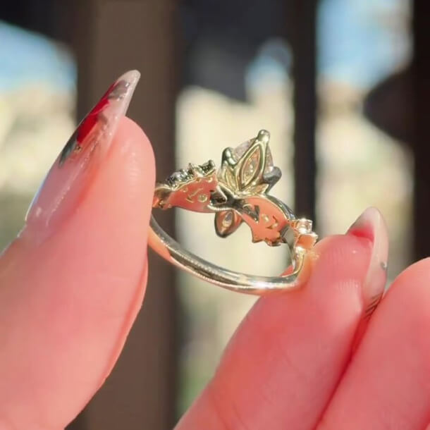 Marquise Cut Diamond White Sterling Silver Yellow Gold Intertwined Engagement Ring