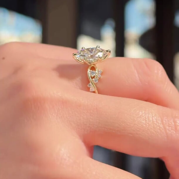 Marquise Cut Diamond White Sterling Silver Yellow Gold Intertwined Engagement Ring