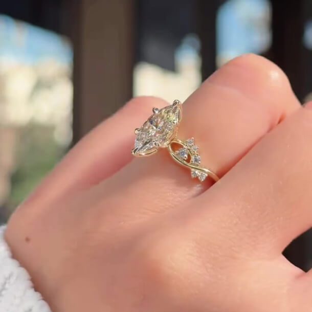 Marquise Cut Diamond White Sterling Silver Yellow Gold Intertwined Engagement Ring