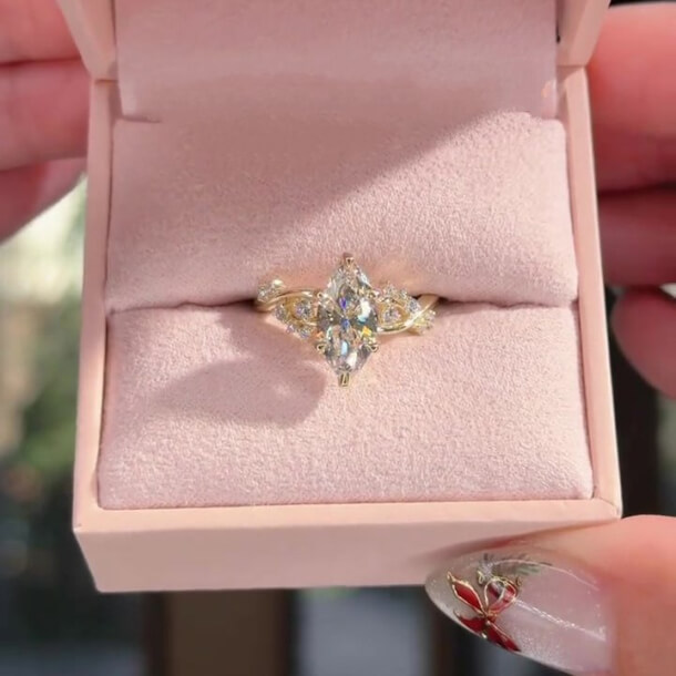 Marquise Cut Diamond White Sterling Silver Yellow Gold Intertwined Engagement Ring