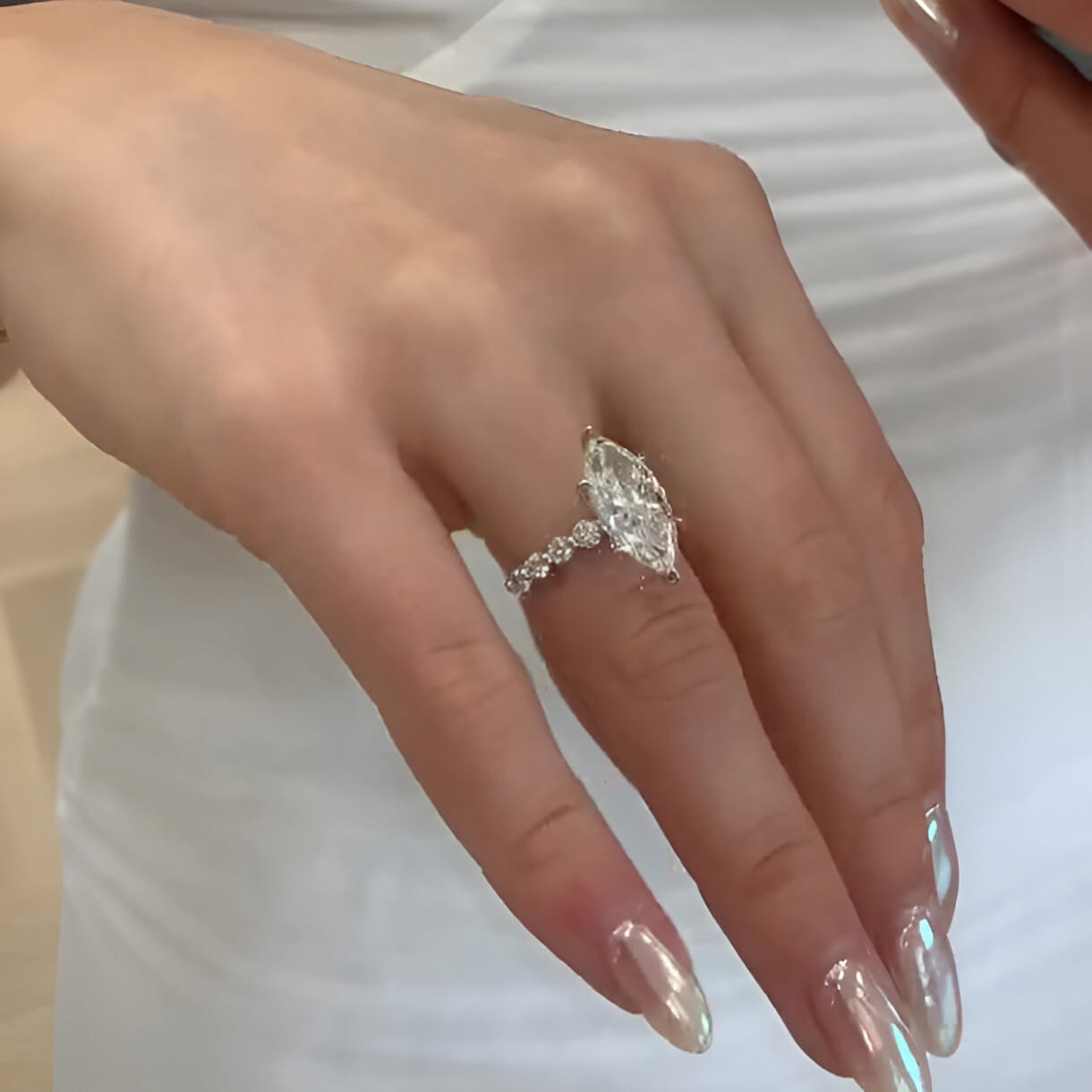 Marquise Cut Diamond White Sterling Silver Engagement Ring