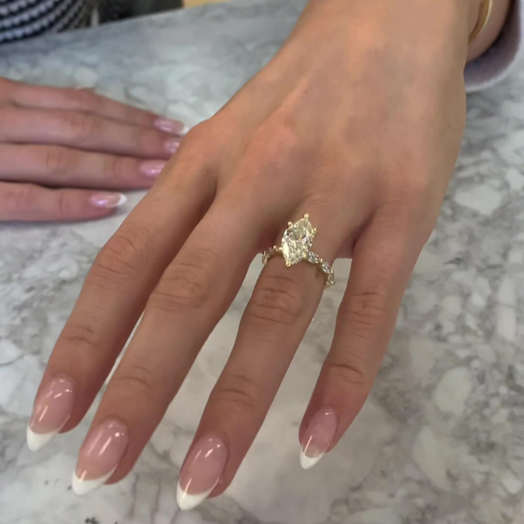 Marquise Cut Diamond White Sterling Silver Yellow Gold Engagement Ring