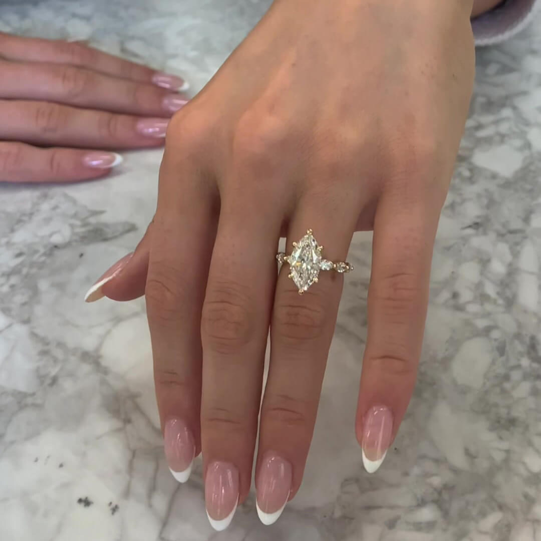 Marquise Cut Diamond White Sterling Silver Yellow Gold Engagement Ring