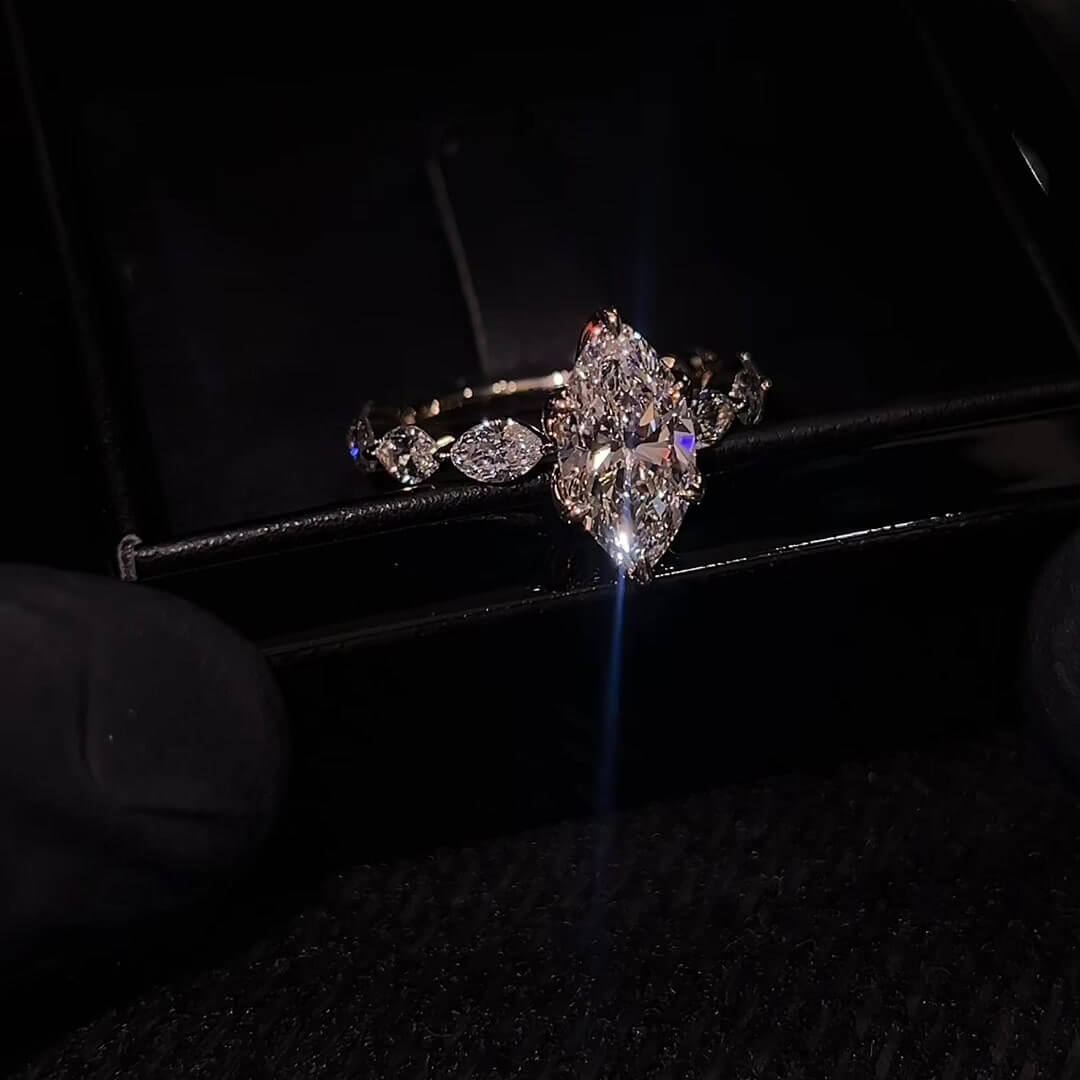 Marquise Cut Diamond White Sterling Silver Yellow Gold Classic Engagement Ring