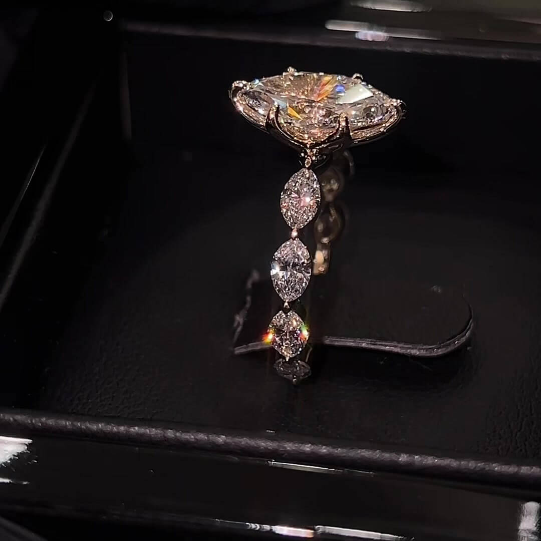 Marquise Cut Diamond White Sterling Silver Yellow Gold Classic Engagement Ring