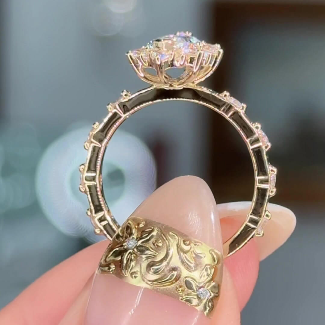 Marquise Cut Diamond White Sterling Silver Yellow Gold Halo Engagement Ring