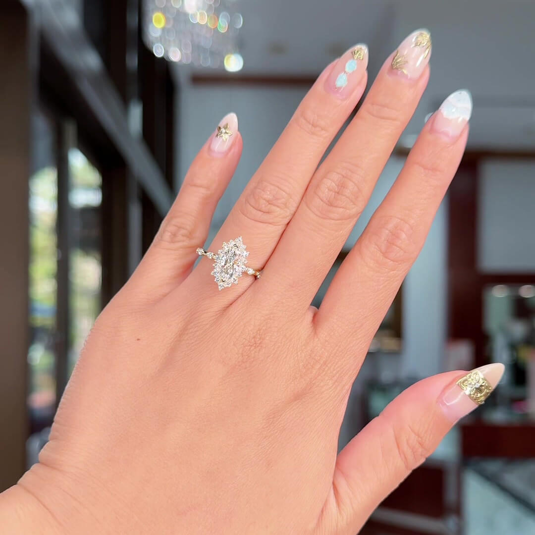 Marquise Cut Diamond White Sterling Silver Yellow Gold Halo Engagement Ring