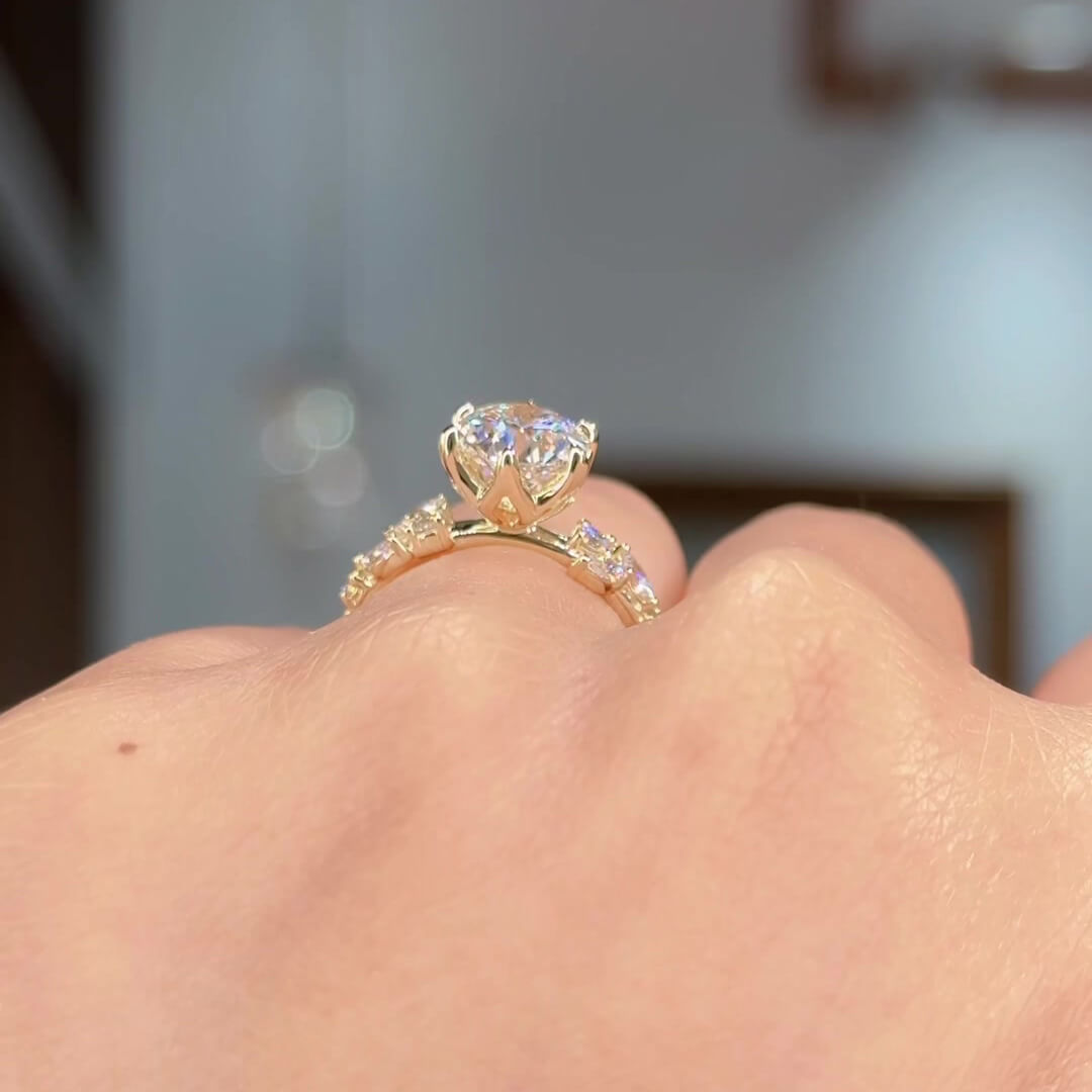 Round Cut Diamond White Sterling Silver Yellow Gold Art Deco Engagement Ring