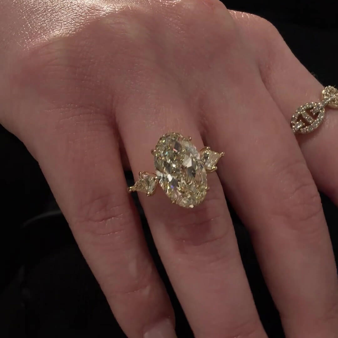 Oval Cut Citrine Yellow Sterling Silver Yellow Gold 3-Stone Engagement Ring