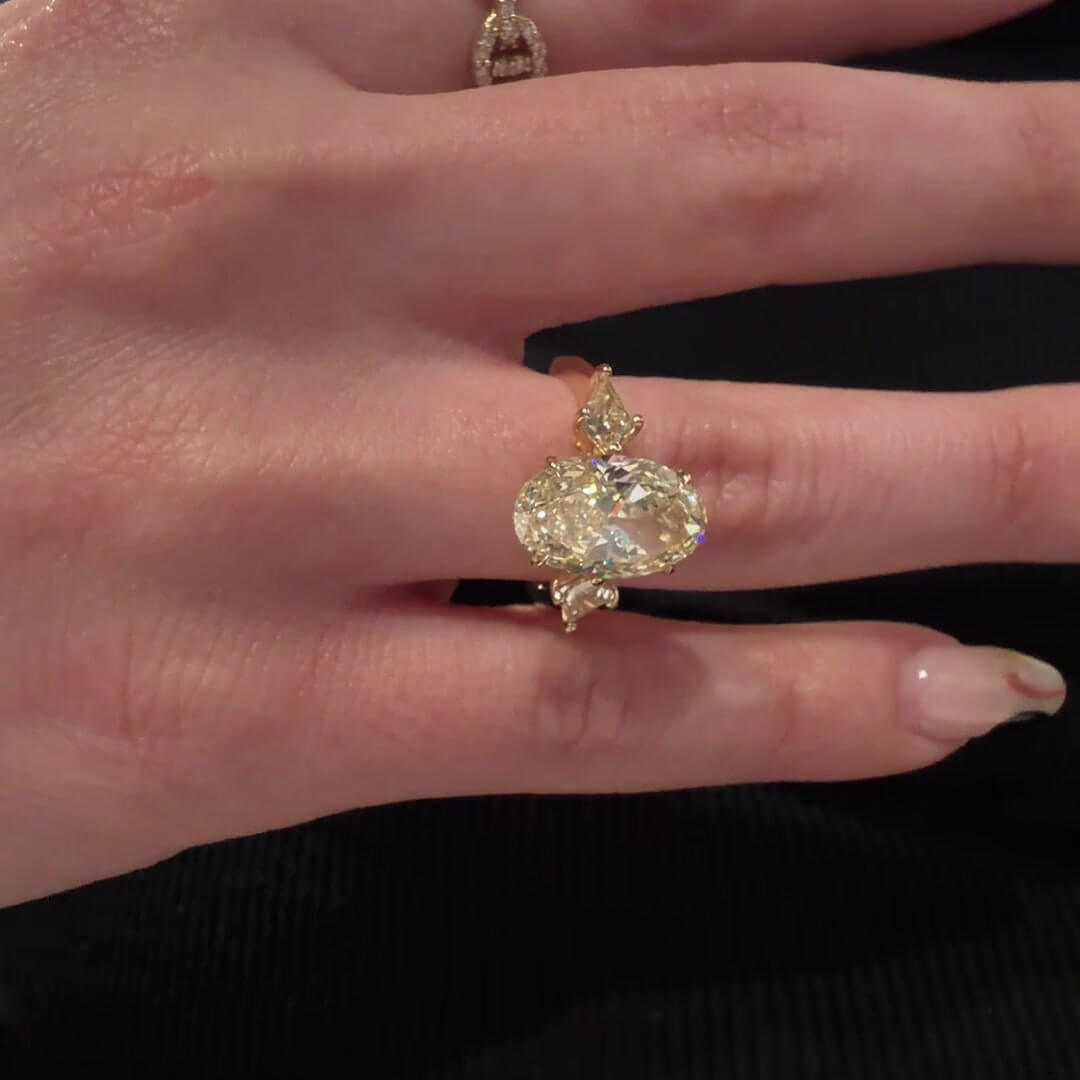 Oval Cut Citrine Yellow Sterling Silver Yellow Gold 3-Stone Engagement Ring