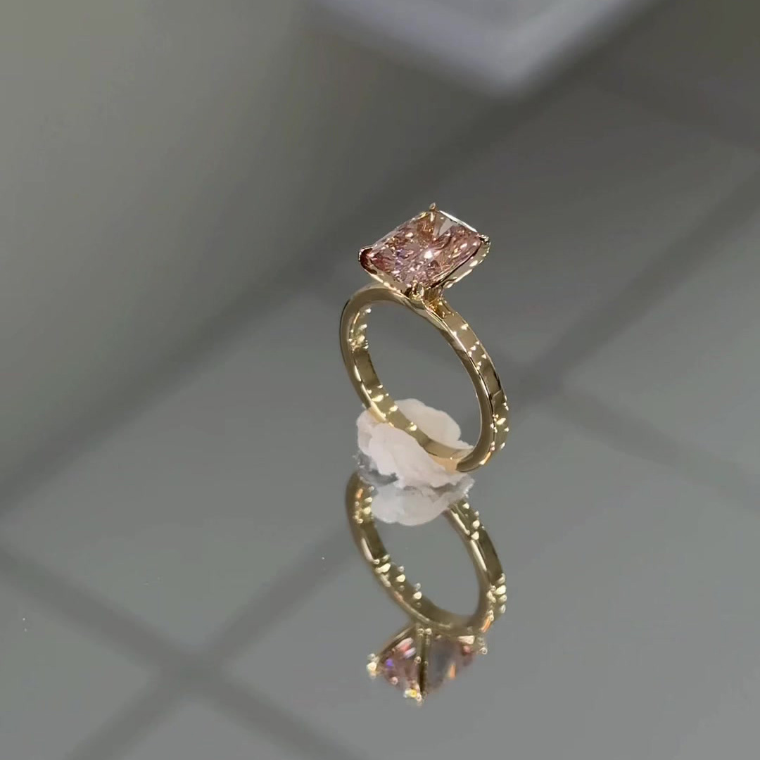 Cushion Cut Fancy Pink Sterling Silver Yellow Gold Solitaire Engagement Ring