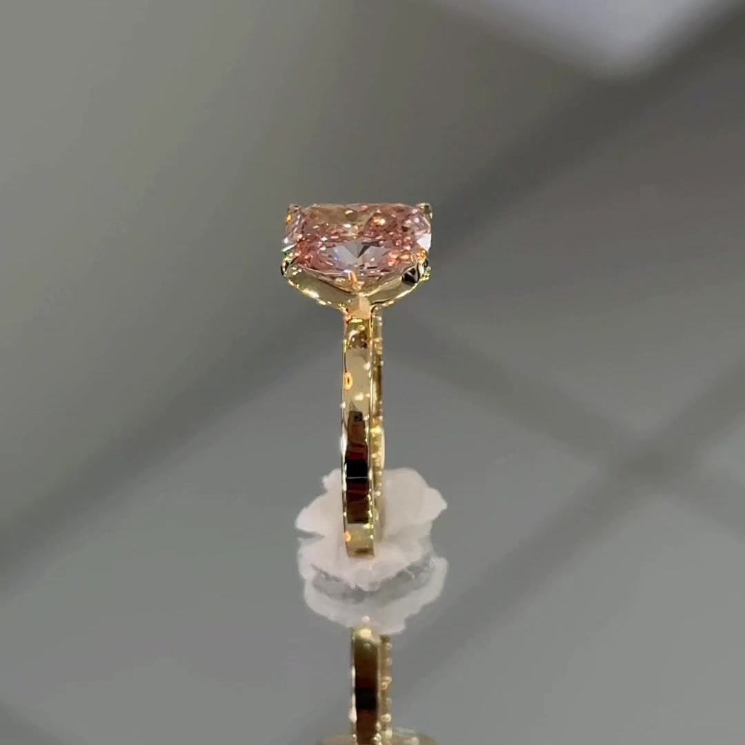 Cushion Cut Fancy Pink Sterling Silver Yellow Gold Solitaire Engagement Ring