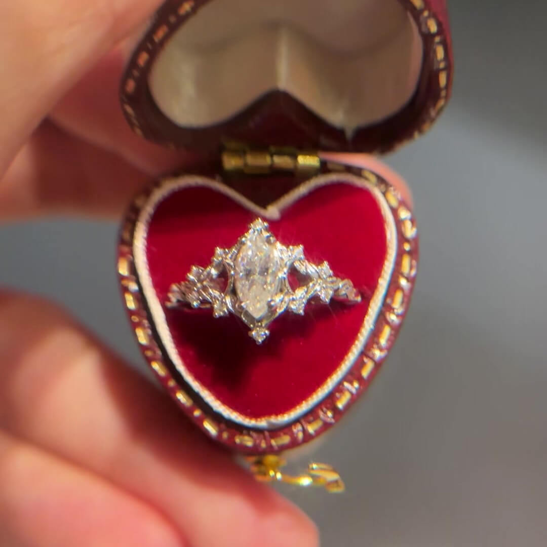 Marquise Cut Diamond White Sterling Silver Art Deco Engagement Ring