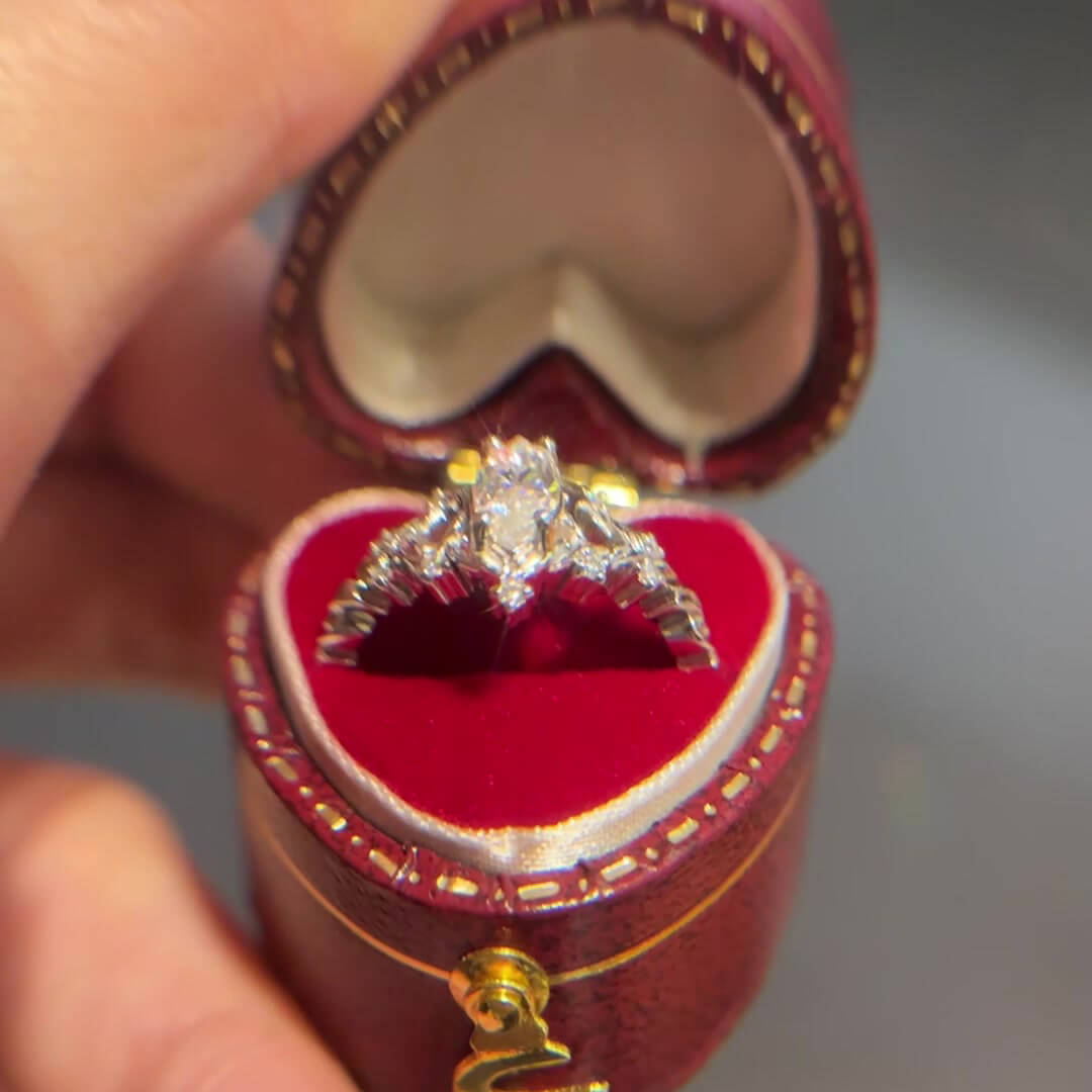 Marquise Cut Diamond White Sterling Silver Art Deco Engagement Ring