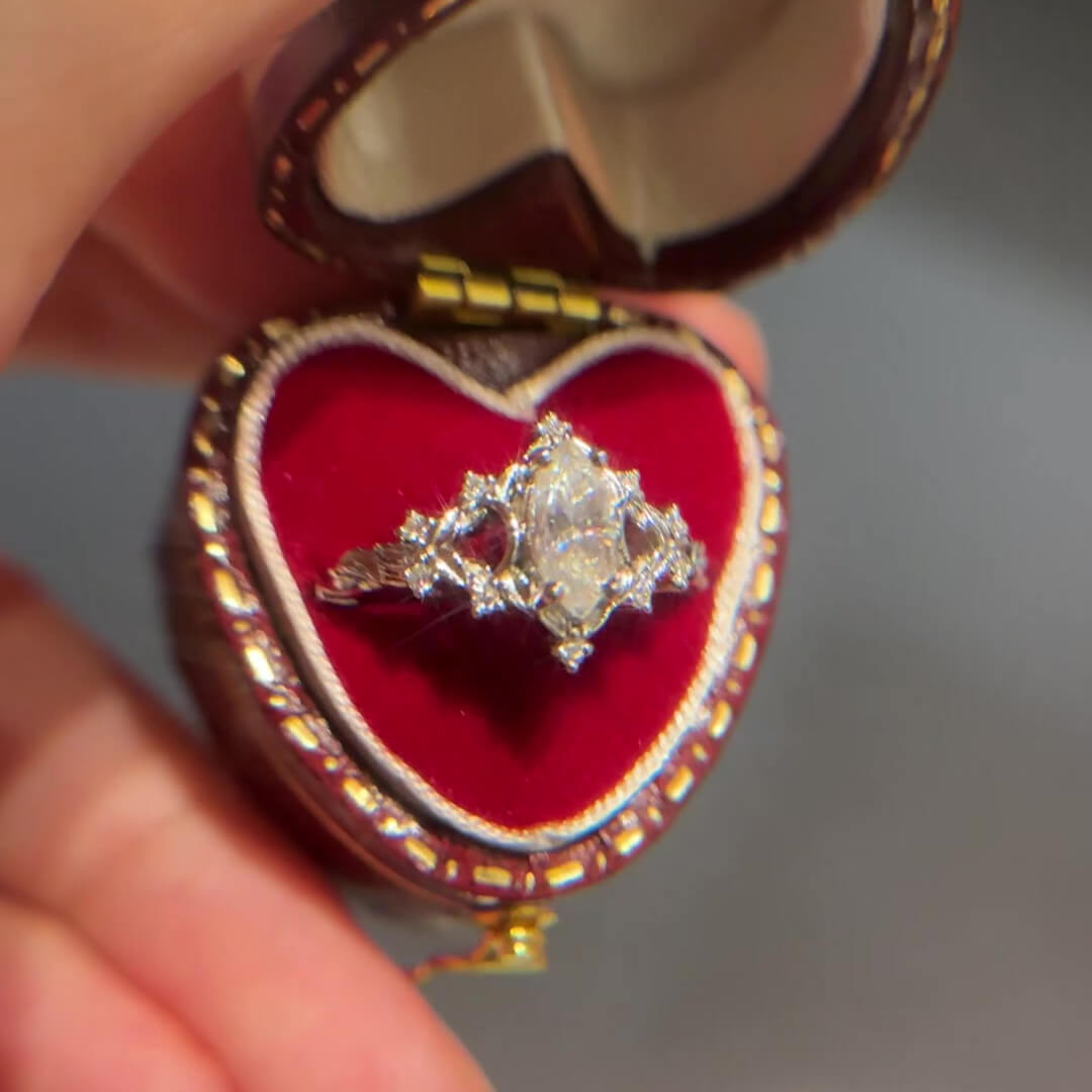 Marquise Cut Diamond White Sterling Silver Art Deco Engagement Ring