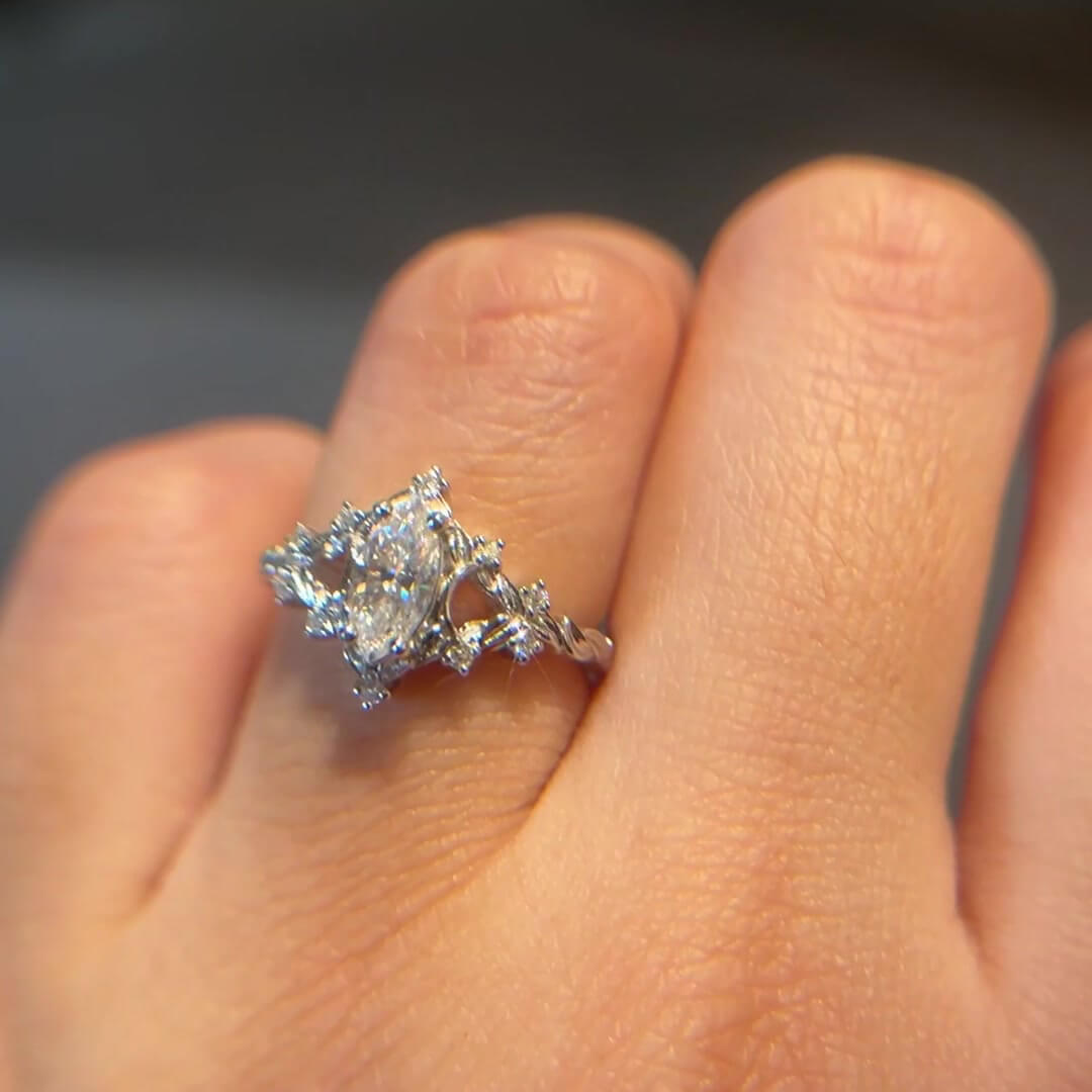 Marquise Cut Diamond White Sterling Silver Art Deco Engagement Ring