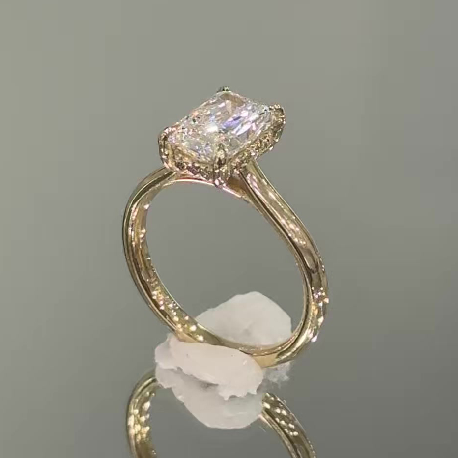 Radiant Cut Diamond White Yellow Gold Sterling Silver Halo Engagement Ring