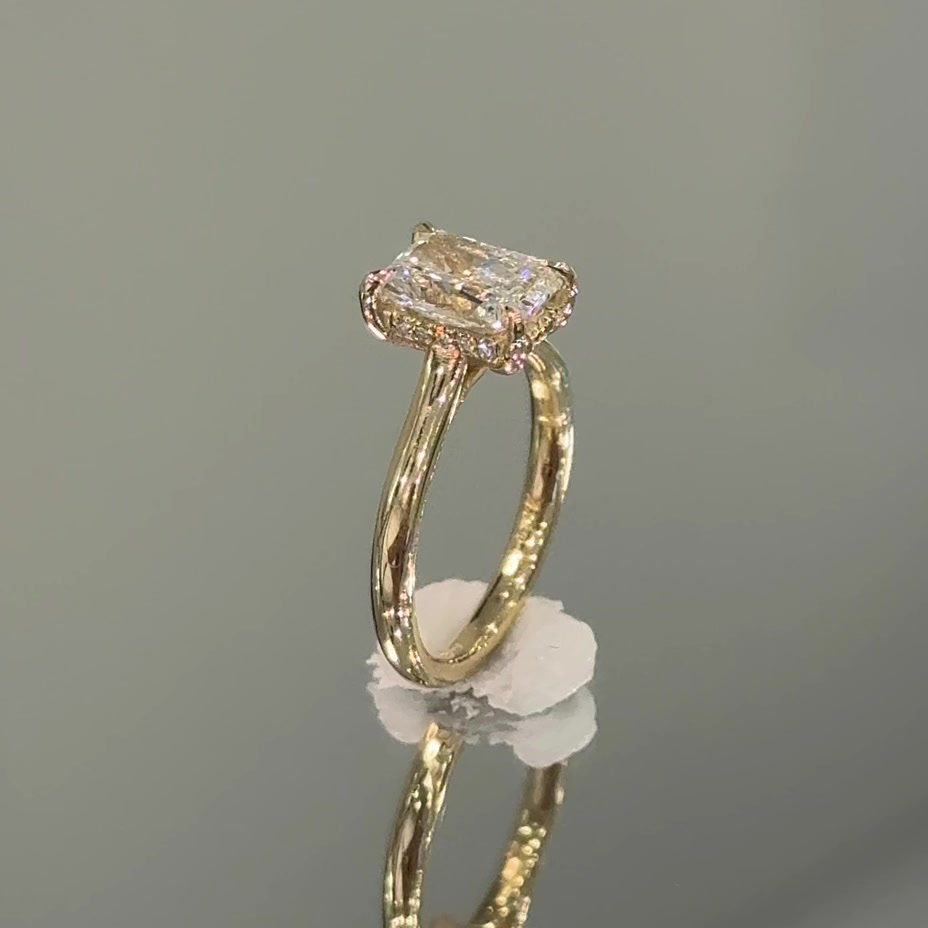 Radiant Cut Diamond White Yellow Gold Sterling Silver Halo Engagement Ring