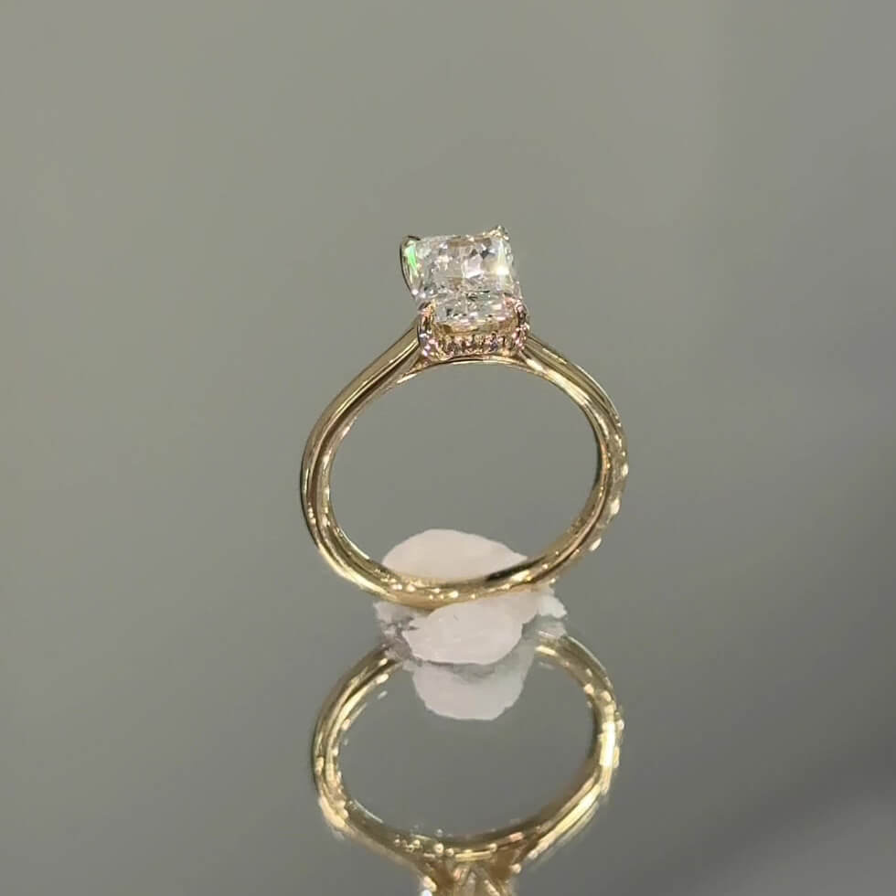 Radiant Cut Diamond White Yellow Gold Sterling Silver Halo Engagement Ring