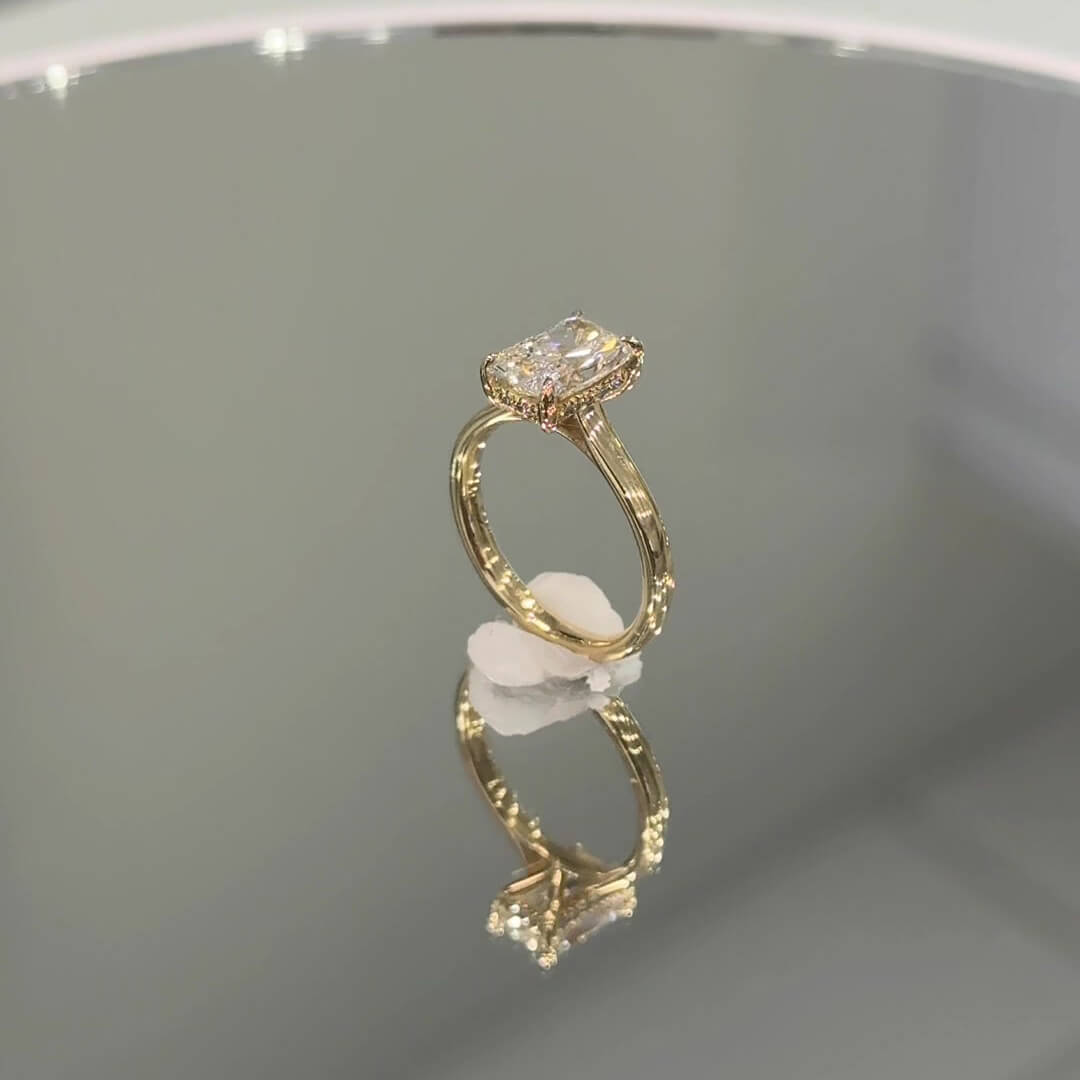 Radiant Cut Diamond White Yellow Gold Sterling Silver Halo Engagement Ring