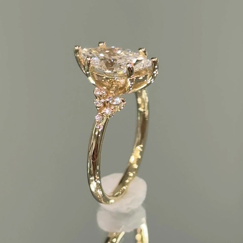 Marquise Cut Diamond White Yellow Gold Sterling Silver Classic Engagement Ring