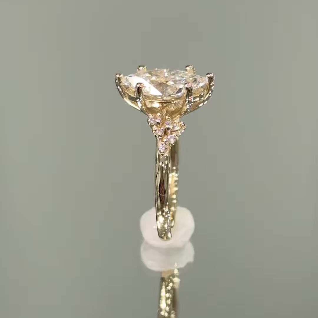 Marquise Cut Diamond White Yellow Gold Sterling Silver Classic Engagement Ring