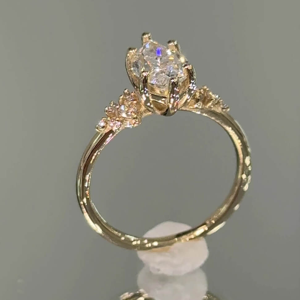 Marquise Cut Diamond White Yellow Gold Sterling Silver Classic Engagement Ring